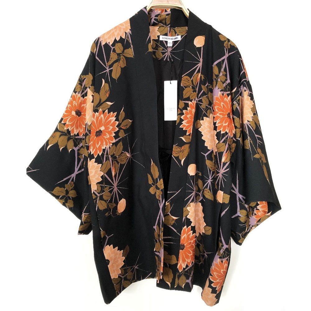Elizabeth and James Black Floral Kimono Jacket